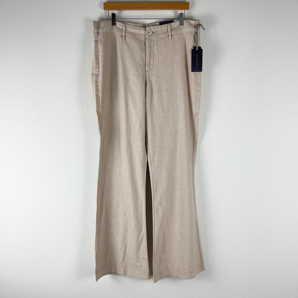 NYDJ Claire Trousers Linen Blend Women's Size 14 Natural Wide-leg High Rise NWT